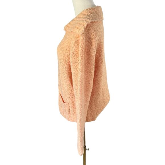 Talbots Shawl Collar Sweater Tangerine Orange Soft Fuzzy Wool Blend Chunky Knit - Picture 7 of 16